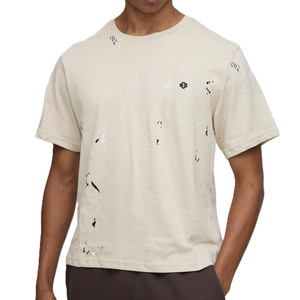 Camiseta de Algodón con Efecto Pintado para Hombre, con Detalle de Manchas Aplicadas a Mano, Manga Corta, Fabricación de Marca Privada OEM - Product Image 1