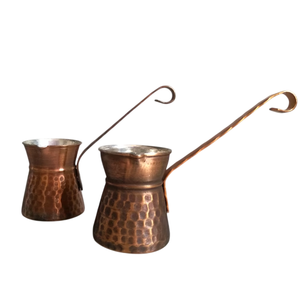 2-Piece Traditional Turkish Coffee Pot <b>Set</b> Hammered Copper Cezve Ibrik Maker with Long Hook Handle Vintage <b>Arabic</b> Greek Coffee - Product Image 1