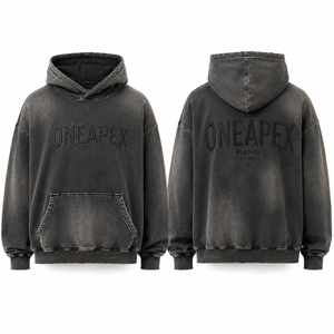Sudadera con Capucha Extra Grande para Hombre, Color Negro Lavado, con Logotipo en Relieve, Estilo Urbano, de Algodón y Felpa - Product Image 5