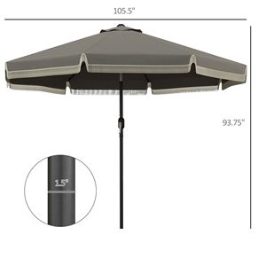 Ombrellone da Esterno 2,5m 2,7m 3m con Manovella Inclinabile, Design Arricciato, 8 Stecche, Grigio Scuro per Giardino, Terrazza, Piscina, Mare - Product Image 3
