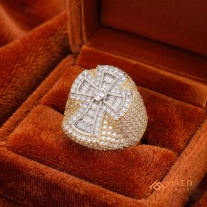<b>Mens</b> Gold Plated Moissanite Cross <b>Ring</b> Hip Hop Statement Jewelry <b>for</b> <b>Men</b> Daily Style Wedding Anniversary Gift - Product Image 3