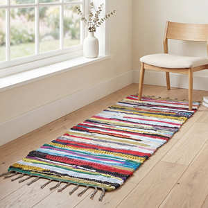 2.5' x 10' Colorful Recycled Cotton <b>Floor</b> <b>Runner</b> for Hallway Entryway Cottage Bohemian & Farmhouse Interiors - Product Image 1