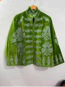 Custom Women Olive <b>Green</b> <b>Velvet</b> Suzani Jacket Stand Collar Light <b>Green</b> Floral Pomegranate Embroidered Boho Vintage Warm Coat - Product Image 3