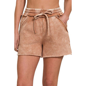 Shorts de sport pour femmes, best-seller, effet délavé, haute qualité, nouvelle mode, couleur unie, délavé à l'acide - Product Image 1