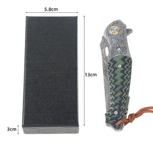 Cuchillo Plegable Multifuncional de Acero de Damasco para Camping y Actividades al Aire Libre con Funda de Cuero, Personalizable OEM, Cuchillo de Regalo con 1 Año de Garantía - Product Image 3