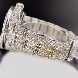 Round and Baguette Fancy <b>Watch</b> Iced Out Hip Hop <b>Sterling</b> <b>Silver</b> Men's <b>watch</b> Moissanite Diamond party Wear <b>Watch</b> - Product Image 3