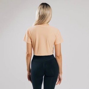 INDEX APPAREL Women's Peach Crop <b>Top</b> T-Shirt O-Neck Short Sleeve Solid Color Casual Summer Wear Slim Fit Knitted Spandex - Product Image 6