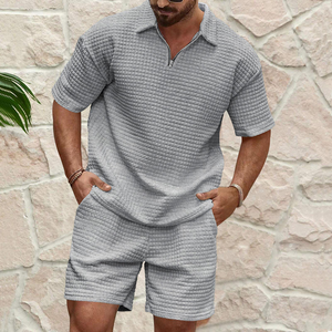 Summer New Men's Casual Breathable Knitted Printed for Sport Set T-<b>shirt</b> Shorts Fashion Comfortable <b>Waffle</b> - Product Image 2