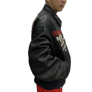 AIR FLOW ENTERPRISES Genuine Leather <b>Men's</b> Winter Waterproof Reversible Breathable Zipper Front Embroidered <b>Letter</b> Design <b>Jacket</b> - Product Image 4