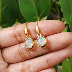 Ethiopian <b>Opal</b> Brass Hook Dangle Drop <b>Earrings</b> 18k Gold Plated Trendy Women's Gift Wholesale - Product Image 4