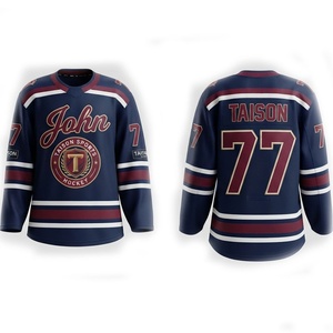 Jersey de Hockey sobre Hielo Personalizado para Hombre, 230 GSM, Poliéster Premium, Diseño de Paneles en Azul Marino, Borgoña y Blanco, Logotipo con Impresión por Transferencia de Calor, Tallas Grandes - Product Image 1