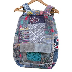 Sac à dos matelassé rayé pour filles, sac d'école en coton fait main, sac de voyage léger multi-poches, style bohème, 20 pouces - Product Image 1