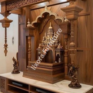 Grand Luxury Handcrafted Solid Wood Home <b>Mandir</b> Ornate Carved Pooja Unit with Storage for Living Room - Product Image 3