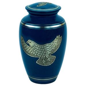 Urna de cremación de Metal y plata azul con águila americana grabada para cenizas de mascotas y humanos, servicio conmemorativo funerario con recuerdo a juego - Product Image 1