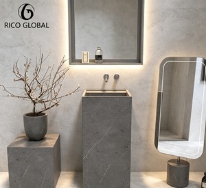 Vasque de salle de bain carrée RICO GLOBAL, design minimaliste, finition foncée, drain en acier inoxydable - Product Image 1