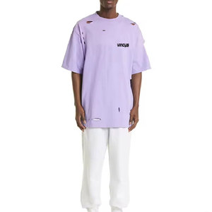 เสื้อยืดพิมพ์ลายสีพื้นทรงหลวมสไตล์ดิสเทรสสำหรับผู้ชายใส่หน้าร้อน ผ้าฝ้าย 100% เสื้อยืดดิสเทรส ผลิตในปากีสถาน - Product Image 3