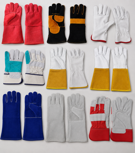 Guantes de Soldadura de Cuero Genuino Blanco y Azul, Forrados en la Parte Posterior, Guantes Industriales de Protección para Conducir, Logotipo Frontal Personalizable - Product Image 4