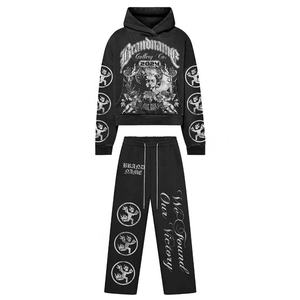 Ensemble de survêtement unisexe en molleton d'hiver avec sweat à capuche et pantalon de jogging imprimé avec le nom de la marque personnalisée, style streetwear Y2K - Product Image 5