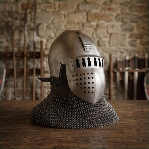 Casco de Guerrero Medieval de Acero Calibre 16 con Malla de Cadena Pulida Tradicional y Estampado Digital - Product Image 4