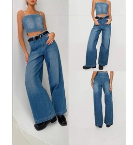 Ladies' Mid Waist Regular Fit Breathable Distressed Jeans with Patchwork Design Spring Season Full Length Denim Pants - Product Image 2