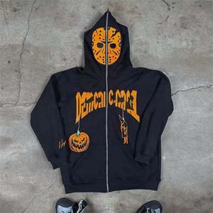 Sudadera con capucha completa personalizada al por mayor, unisex, de forro polar rojo, con capucha integrada, gráfico de terror, tipo jersey, fabricante OEM ODM - Product Image 6