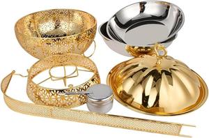 Plat à chafing de luxe en filigrane doré, élégant réchaud alimentaire en acier inoxydable avec couvercle festonné de style arabe pour buffet d'hôtel et décoration de mariage - Product Image 4