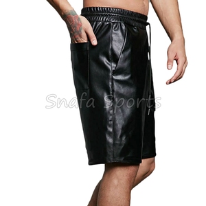 กางเกงขาสั้นหนังผู้ชายลำลองสำหรับออกกำลังกาย ใส่ได้ในฤดูร้อน แฟชั่นใหม่ กางเกงขาสั้นลำลองผู้ชาย หนังแท้ 100% - Product Image 3