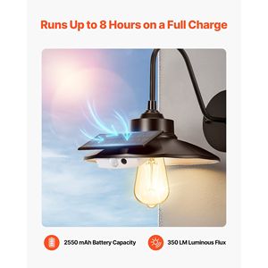 ไฟส่องกลางแจ้งแบบโซลาร์ 2 ชิ้น รุ่น E27 B สำหรับติดผนังบ้านไร่ พร้อมเซ็นเซอร์ตรวจจับความเคลื่อนไหว และโหมดแสงสว่าง 3 แบบ โคมไฟแบบคอห่าน - Product Image 4