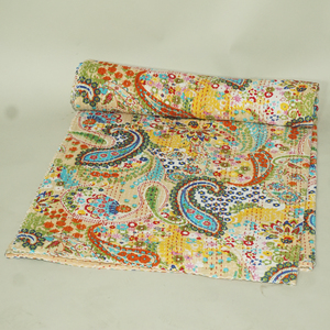 Vintage Ethnic Kantha Quilt Hand Stitched Cotton Patchwork <b>Bedspread</b> Paisley Floral Home Bedroom Cover - Product Image 4