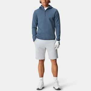 Men's Blue Quarter-<b>Zip</b> <b>Hooded</b> Sweatshirt Full Sleeve Solid Color Breathable Golf Pullover with Front Logo Print - Product Image 6