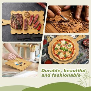 Ensemble de 2 planches à découper en bambou festonnées avec poignée, planche à découper en bambou à bords ondulés, planche à servir le pain, vente en gros - Product Image 6