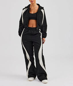 New Arrived Winter <b>Vintage</b> Casual Regular Fit Solid color block design full zip up with stand collar <b>windbreaker</b> sets for women - Product Image 1
