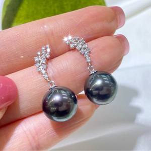 Pendientes Colgantes de Plata de Ley S925 con Perla Natural de 11-10 mm, Redondos, Textura Especial, Estilo Lolita - Product Image 4