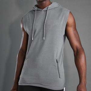 Camiseta sin mangas con capucha para hombre, color gris sólido, tejido French Terry, informal, transpirable, corte regular, para verano. - Product Image 3