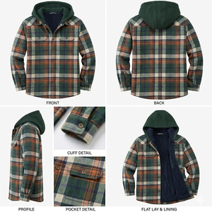 Men's Wholesale Sherpa Fleece Lined Plaid Cotton Hood <b>Jacket</b> Full Zip <b>Flannel</b> Shirt Breathable Waterproof Windproof Warm - Product Image 3