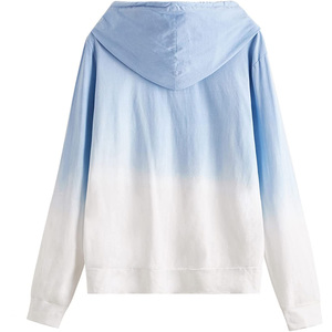 Sudadera con Capucha Extra Grande para Mujer, Degradado Azul Blanco, 100% Algodón Tejido, Manga Larga, Informal, Otoño - Product Image 2