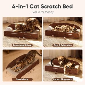 26 Inch Luxury Modern <b>Cat</b> Scratcher Bed with 2 Reversible Cardboard Scratch Pads Indoor <b>Sofa</b> Lounger & Fun Toy - Product Image 2