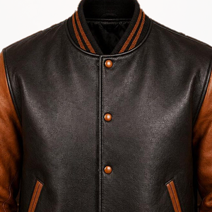 New Fraternity Style Men's Genuine Leather Jacket Custom Made <b>Varsity</b> Design Turn-down Collar Greek Letter Logo OEM Wholesale - Product Image 6