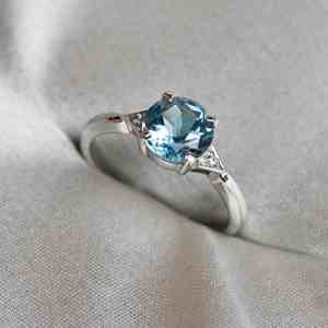 Dainty Natural Blue Topaz <b>Ring</b> 14K Gold <b>925</b> Sterling <b>Silver</b> Luxury Gemstone Jewelry Gift for Women Wedding Anniversary Party - Product Image 4