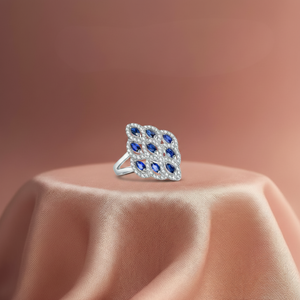 Sapphire Diamond <b>Cocktail</b> <b>Ring</b> | 18K White <b>Gold</b> Luxury Statement <b>Ring</b> 0.90TCW Fine Jewelry for Women Wedding Party Gift Elegant - Product Image 4