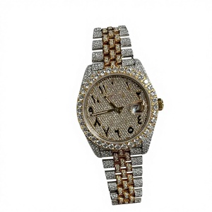Montre de luxe en acier inoxydable glacé, diamants Moissanite, bicolore or et argent, cadran arabe, verre saphir, fenêtre de date, style Hip Hop - Product Image 1