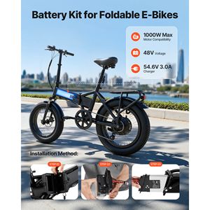 Batterie de vélo électrique pliable 10s4p 14Ah avec moteur 1000W, pack de batteries au lithium 48V 10.4Ah, chargeur 3A, conception détachable - Product Image 2