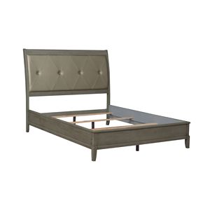 Letto a slitta matrimoniale in ecopelle grigia stile transizionale con testiera capitonné a bottoni - 1 pz - Product Image 5