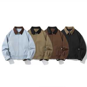 Veste d'hiver pour homme en cuir et toile résistante aux plis, avec poches avant, écologique, respirante, coupe-vent, couleur unie - Product Image 3