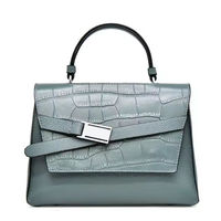 Sac à main en cuir véritable gaufré façon croco bleu ardoise avec poignée supérieure et ceinture, fabrication OEM ODM
