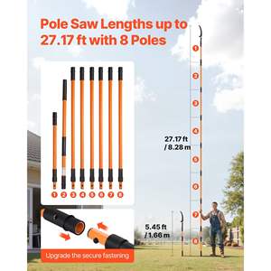 Manual Pole Saw 4.46-26.4ft <b>Extendable</b> <b>Tree</b> <b>Pruner</b> Sharp 65Mn Steel Blade Lightweight Fiberglass Handle Two Double-Hook Saws for - Product Image 2