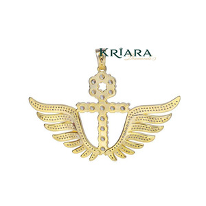 Moissanite <b>Angel</b> Wings Pendant 925 Silver 18K Gold Plated Round Brilliant Cut Unisex Luxury Everyday Wear - Product Image 4