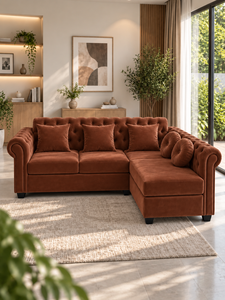 Sofá Contemporáneo Esmeralda Origin Terracota con Botones, Respaldo Acolchado Ecológico y Brazos Enrollados para Apartamento, Sala de Estar o Villa - Product Image 4