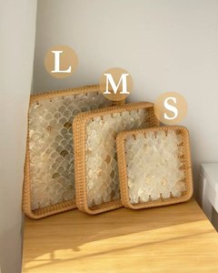 Diseño de Última Generación 2026, Bandejas de Servir Tejidas a Mano de Ratán con Incrustaciones de Concha, Tamaños L, M, S, Vajilla Residencial, Juego de Bandejas Decorativas - Product Image 1