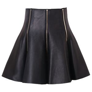 Falda skater de cuero negro de cintura alta para mujer, con cremallera frontal, línea A, acampanada, mini, a la moda, estilo urbano, para fiesta - Product Image 1